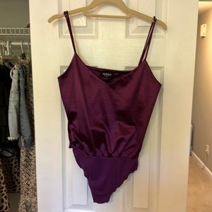 purple satin body suit